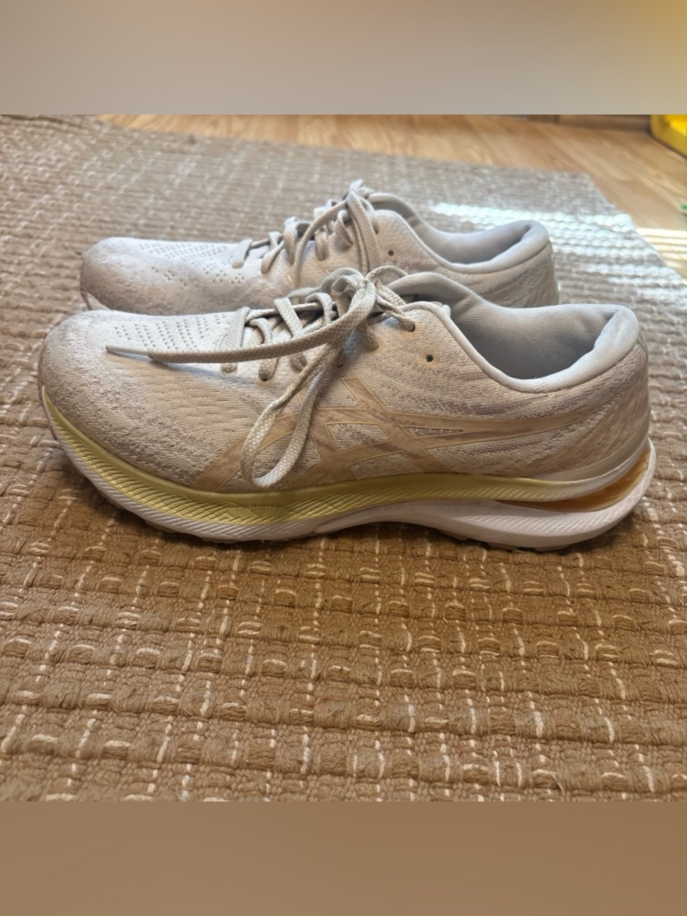 Asics Women's Beige Knit Running Shoes with Yellow Midsole Accent